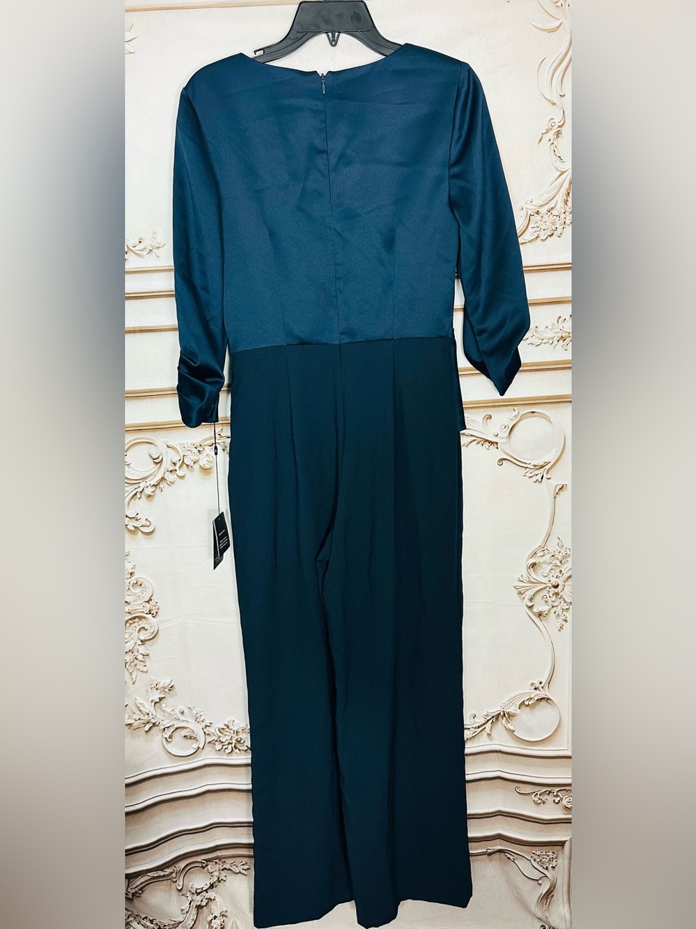 Adrianna Papell Navy Wrap-Front Wide-Leg Jumpsuit - Picture 4 of 16